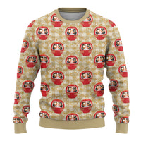 Japanese Daruma Doll Ugly Christmas Sweater Palaka With Seamless Bamboo Pattern LT14 - Polynesian Pride
