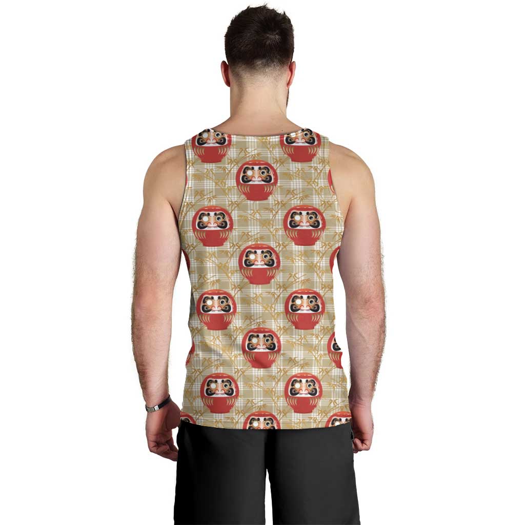 Japanese Daruma Doll Men Tank Top Palaka With Seamless Bamboo Pattern - Polynesian Pride