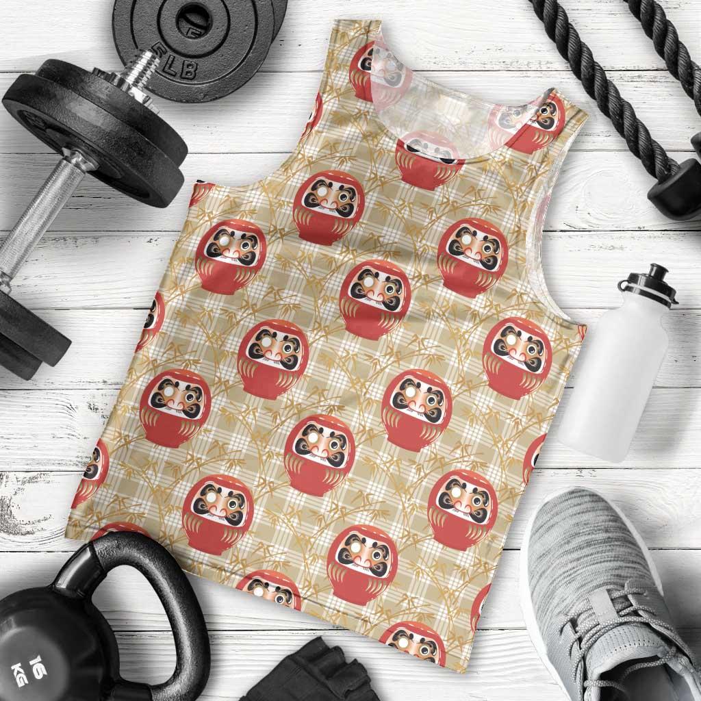Japanese Daruma Doll Men Tank Top Palaka With Seamless Bamboo Pattern - Polynesian Pride