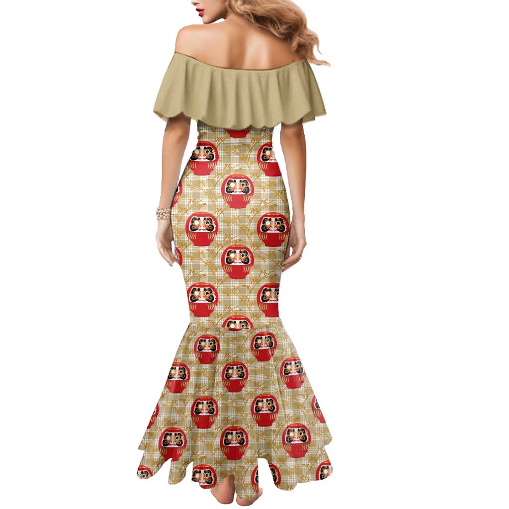 Japanese Daruma Doll Mermaid Dress Palaka With Seamless Bamboo Pattern - Polynesian Pride