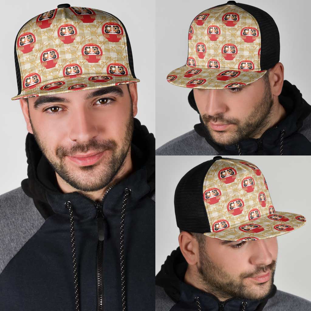 Japanese Daruma Doll Mesh Trucker Cap Palaka With Seamless Bamboo Pattern LT14 - Polynesian Pride