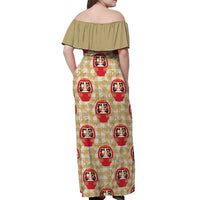Japanese Daruma Doll Off Shoulder Maxi Dress Palaka With Seamless Bamboo Pattern - Polynesian Pride