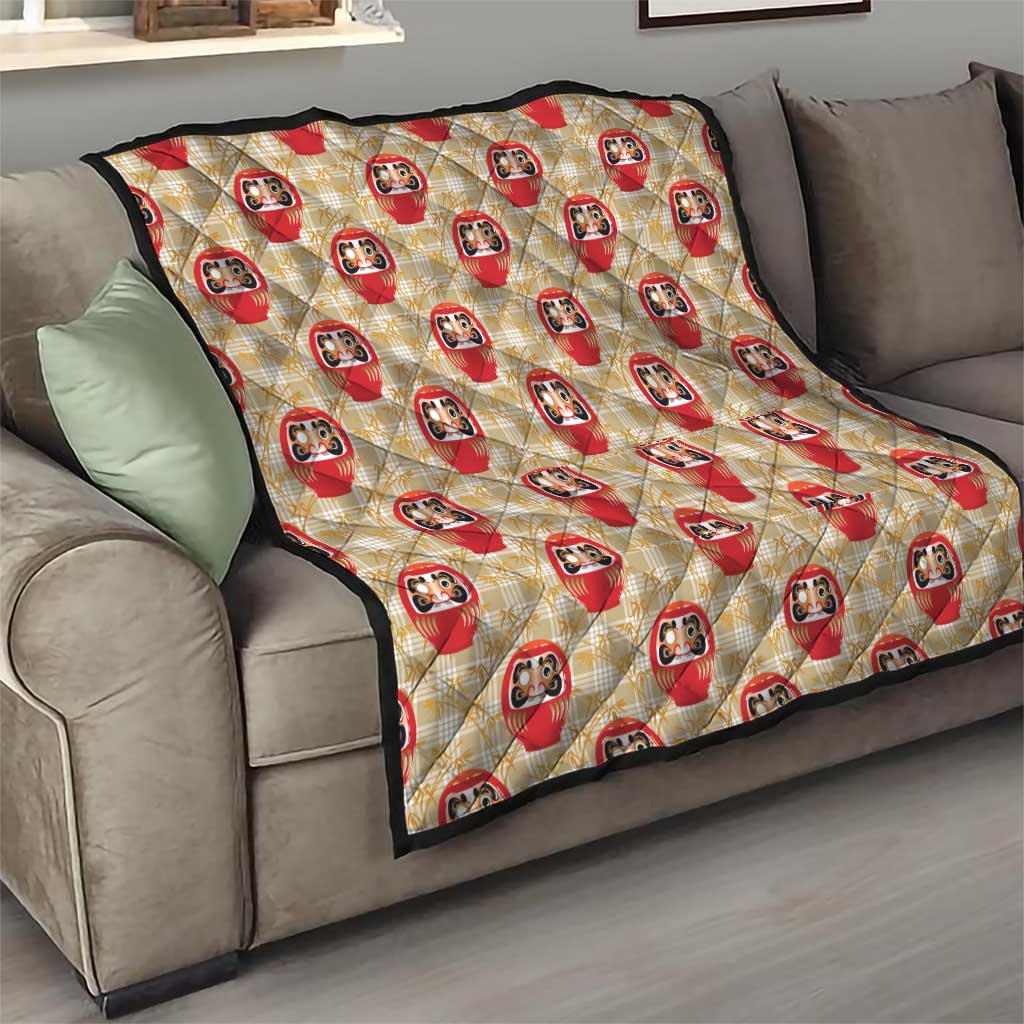 Japanese Daruma Doll Quilt Palaka With Seamless Bamboo Pattern - Polynesian Pride
