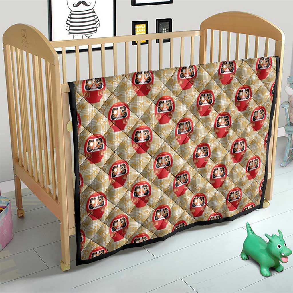 Japanese Daruma Doll Quilt Palaka With Seamless Bamboo Pattern - Polynesian Pride