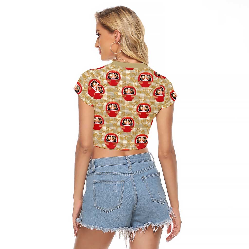 Japanese Daruma Doll Raglan Cropped T Shirt Palaka With Seamless Bamboo Pattern - Polynesian Pride