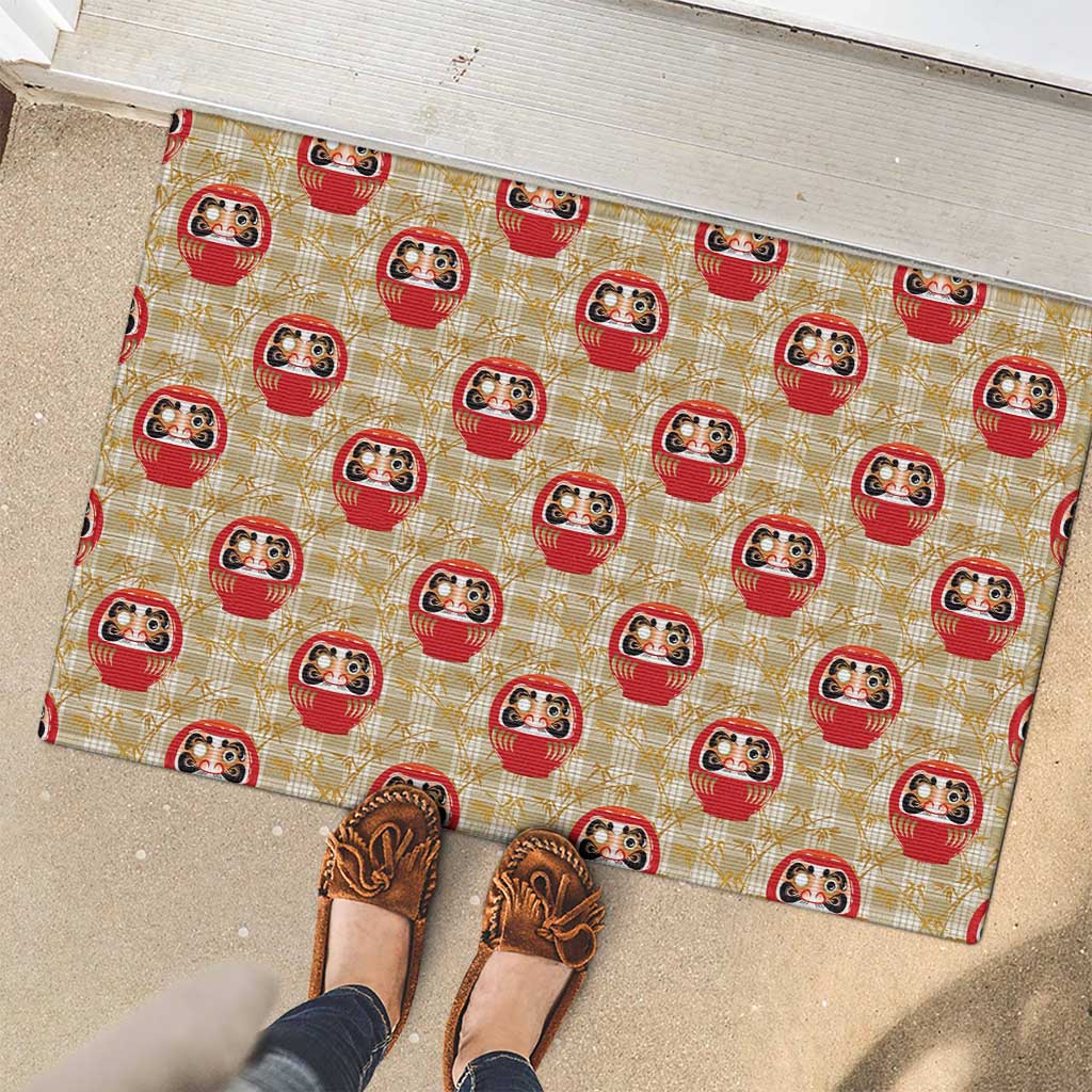 Japanese Daruma Doll Rubber Doormat Palaka With Seamless Bamboo Pattern - Polynesian Pride