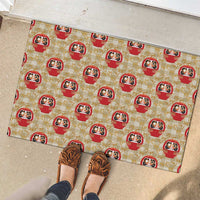 Japanese Daruma Doll Rubber Doormat Palaka With Seamless Bamboo Pattern - Polynesian Pride