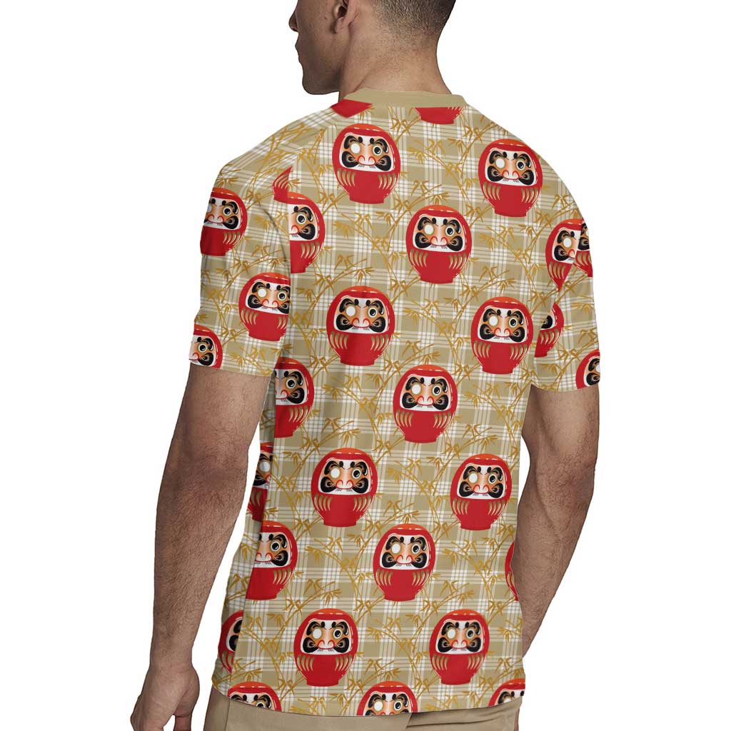 Japanese Daruma Doll Rugby Jersey Palaka With Seamless Bamboo Pattern - Polynesian Pride