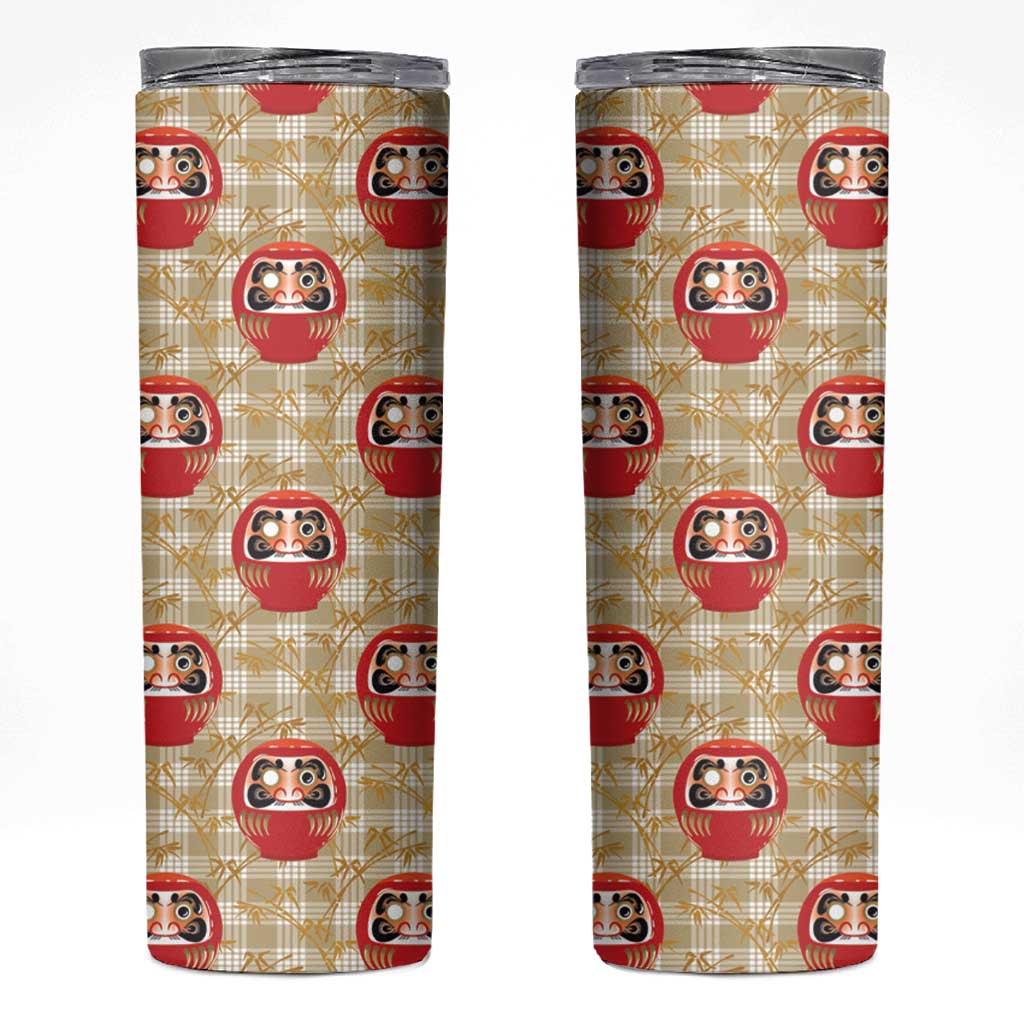 Japanese Daruma Doll Skinny Tumbler Palaka With Seamless Bamboo Pattern - Polynesian Pride