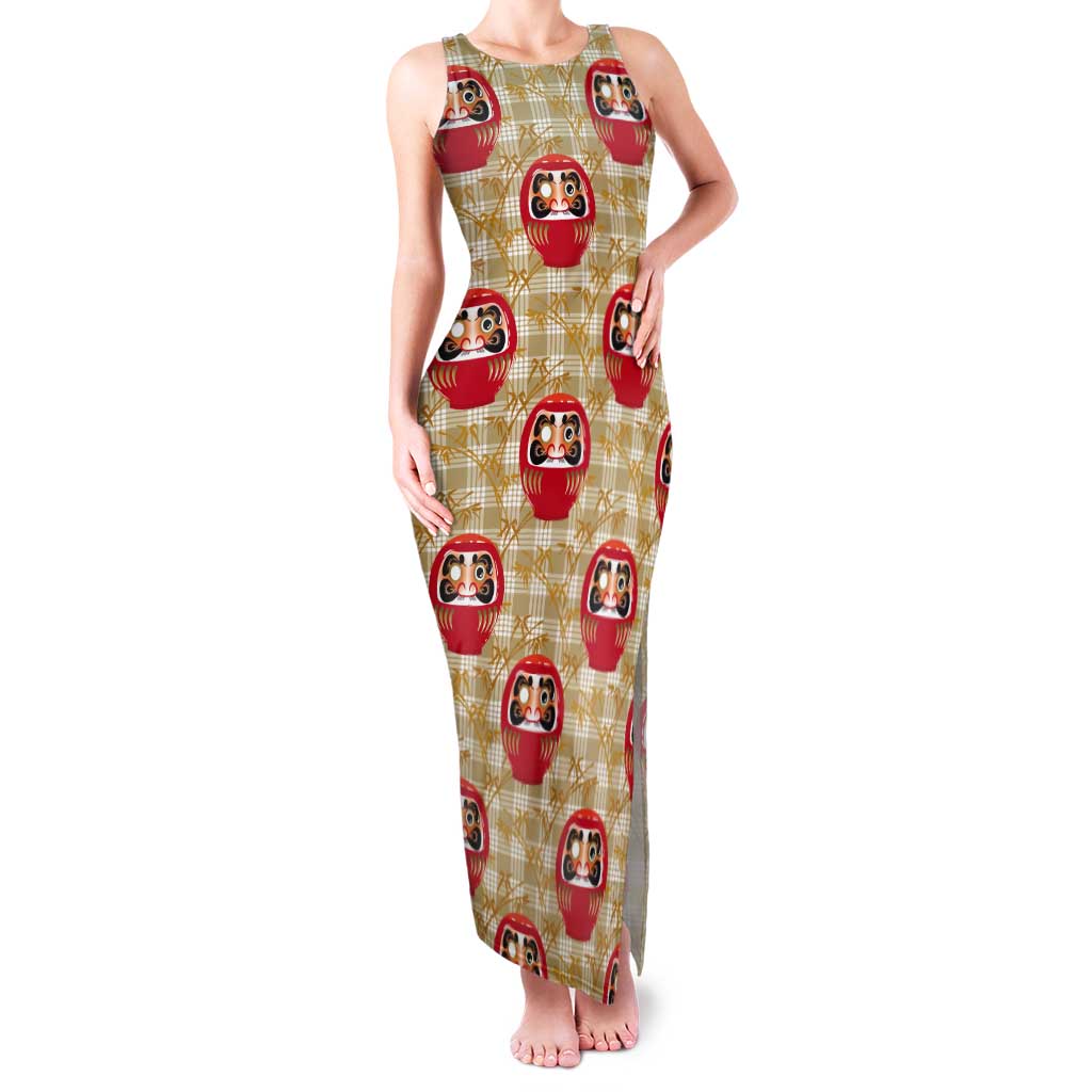 Japanese Daruma Doll Tank Maxi Dress Palaka With Seamless Bamboo Pattern - Polynesian Pride