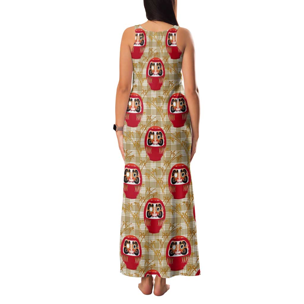 Japanese Daruma Doll Tank Maxi Dress Palaka With Seamless Bamboo Pattern - Polynesian Pride