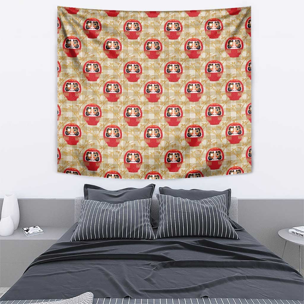 Japanese Daruma Doll Tapestry Palaka With Seamless Bamboo Pattern - Polynesian Pride