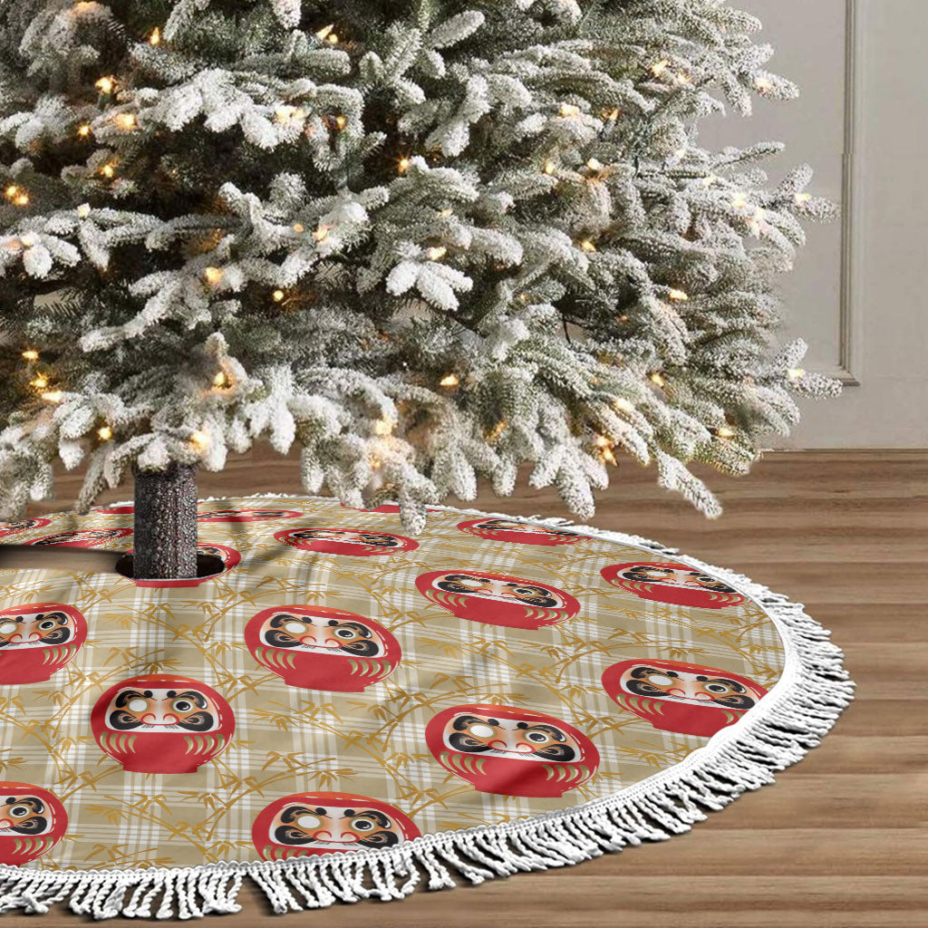 Japanese Daruma Doll Tree Skirt Palaka With Seamless Bamboo Pattern LT14 - Polynesian Pride