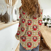 Japanese Daruma Doll Women Casual Shirt Palaka With Seamless Bamboo Pattern - Polynesian Pride