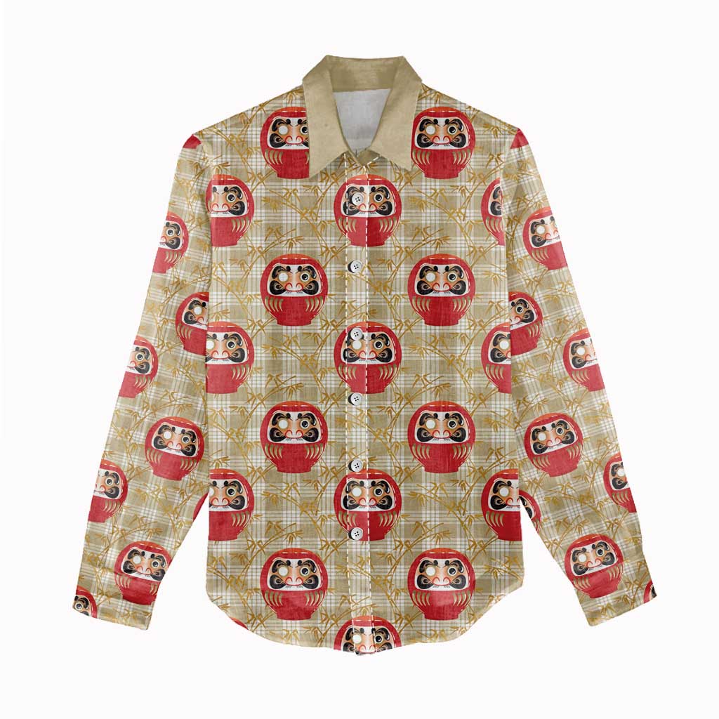 Japanese Daruma Doll Women Casual Shirt Palaka With Seamless Bamboo Pattern - Polynesian Pride