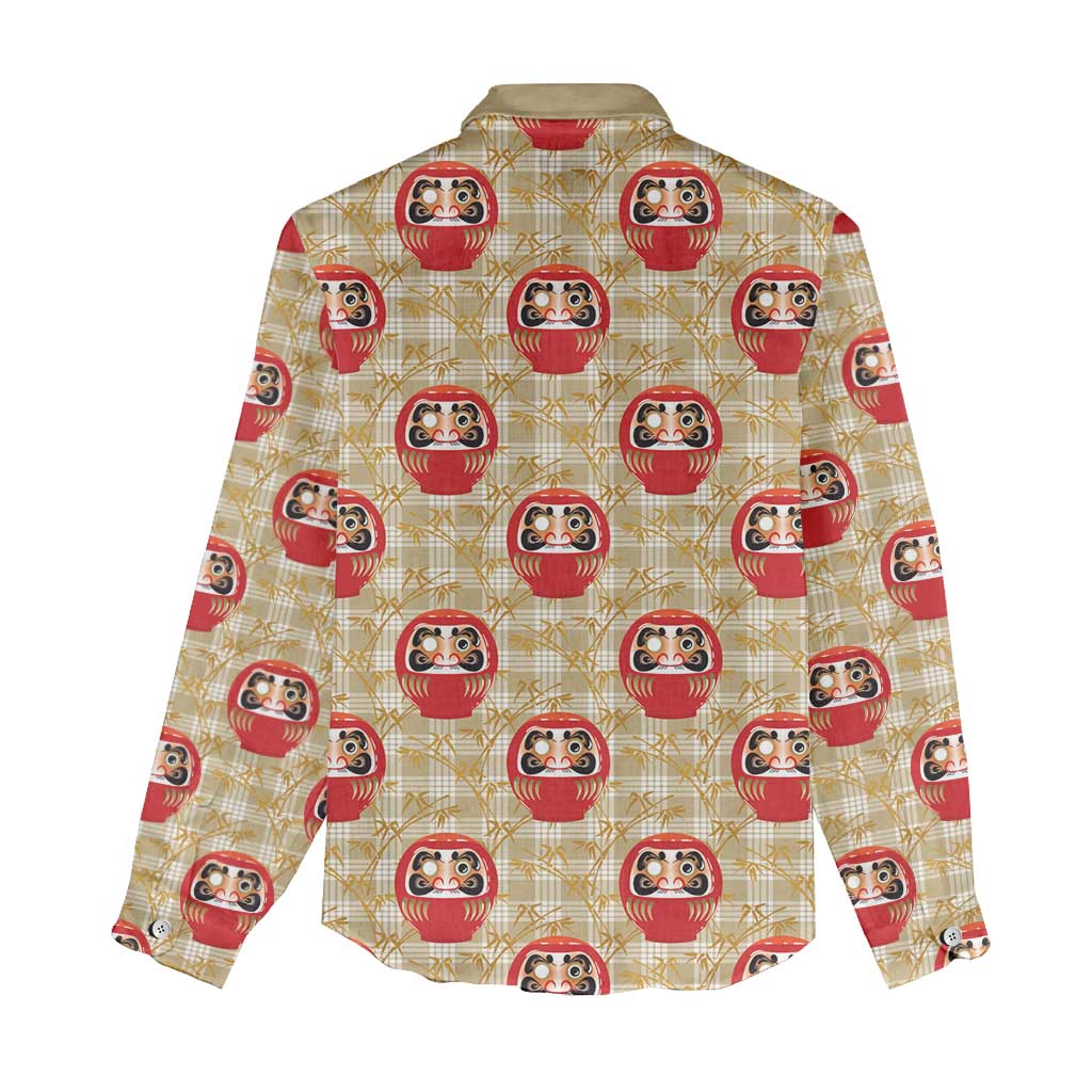 Japanese Daruma Doll Women Casual Shirt Palaka With Seamless Bamboo Pattern - Polynesian Pride