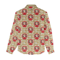 Japanese Daruma Doll Women Casual Shirt Palaka With Seamless Bamboo Pattern - Polynesian Pride
