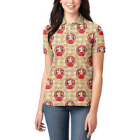 Japanese Daruma Doll Women Polo Shirt Palaka With Seamless Bamboo Pattern - Polynesian Pride