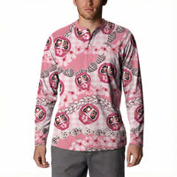 Japanese Daruma Doll Palaka Button Sweatshirt Cherry Blossoms With Shell Lei - Polynesian Pride
