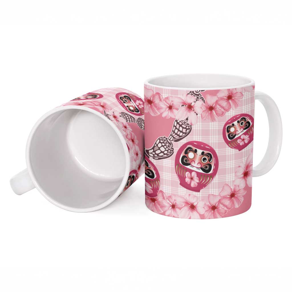 Japanese Daruma Doll Palaka Ceramic Mug Cherry Blossoms With Shell Lei - Polynesian Pride