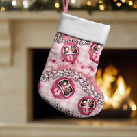Japanese Daruma Doll Palaka Christmas Stocking Cherry Blossoms With Shell Lei LT14 Set of 2 Pink - Polynesian Pride
