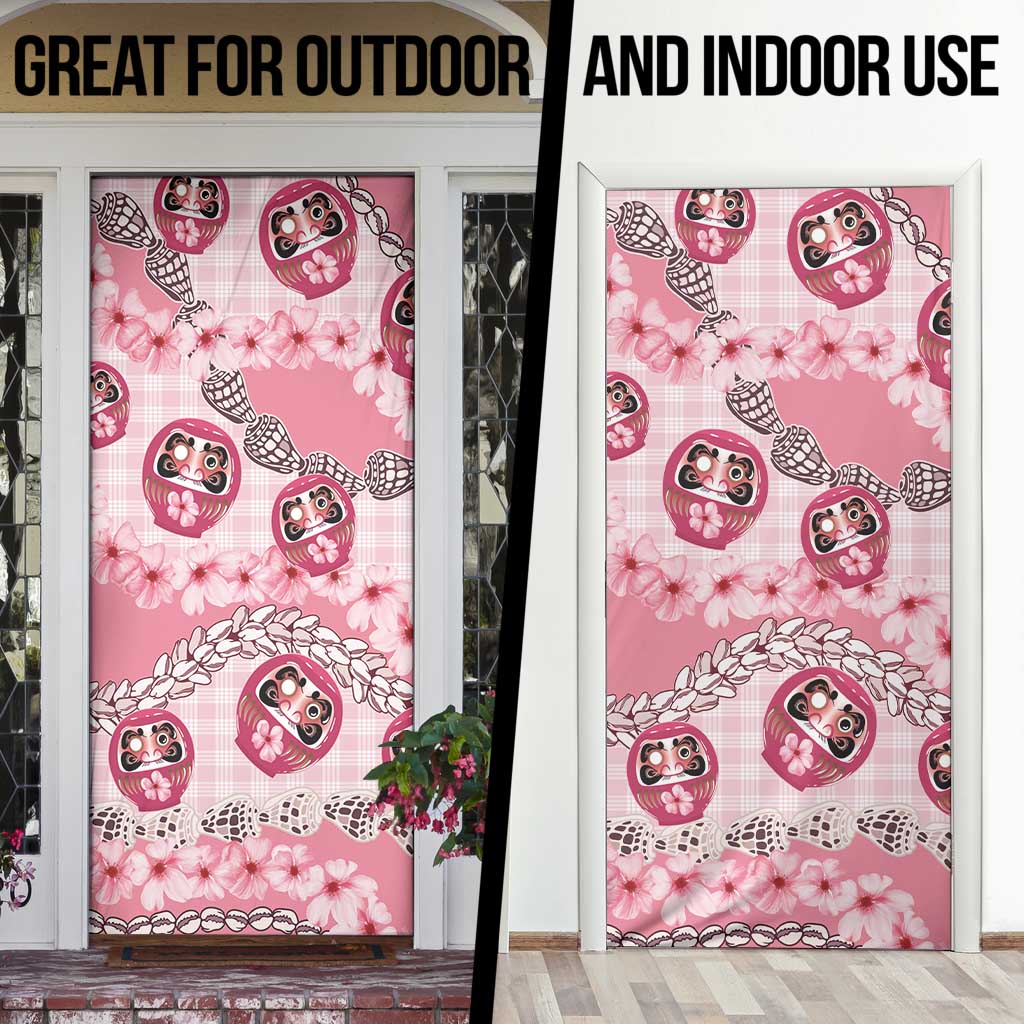Japanese Daruma Doll Palaka Door Cover Cherry Blossoms With Shell Lei - Polynesian Pride
