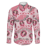 Japanese Daruma Doll Palaka Family Matching Mermaid Dress and Hawaiian Shirt Cherry Blossoms With Shell Lei LT14 Dad's Shirt - Long Sleeve Pink - Polynesian Pride