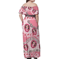 Japanese Daruma Doll Palaka Family Matching Off Shoulder Maxi Dress and Hawaiian Shirt Cherry Blossoms With Shell Lei - Polynesian Pride