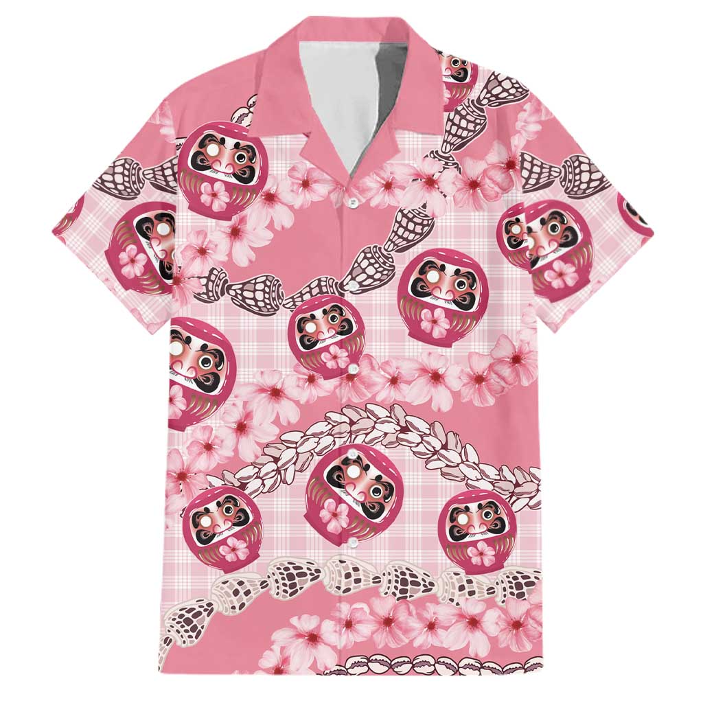 Japanese Daruma Doll Palaka Family Matching Puletasi and Hawaiian Shirt Cherry Blossoms With Shell Lei - Polynesian Pride