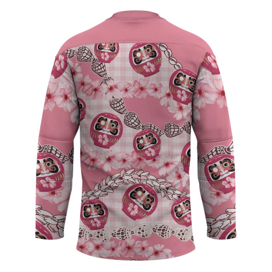 Japanese Daruma Doll Palaka Hockey Jersey Cherry Blossoms With Shell Lei - Polynesian Pride