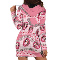Japanese Daruma Doll Palaka Hoodie Dress Cherry Blossoms With Shell Lei - Polynesian Pride