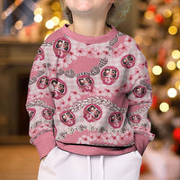 Japanese Daruma Doll Palaka Kid Ugly Christmas Sweater Cherry Blossoms With Shell Lei LT14 - Polynesian Pride