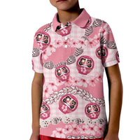 Japanese Daruma Doll Palaka Kid Polo Shirt Cherry Blossoms With Shell Lei - Polynesian Pride