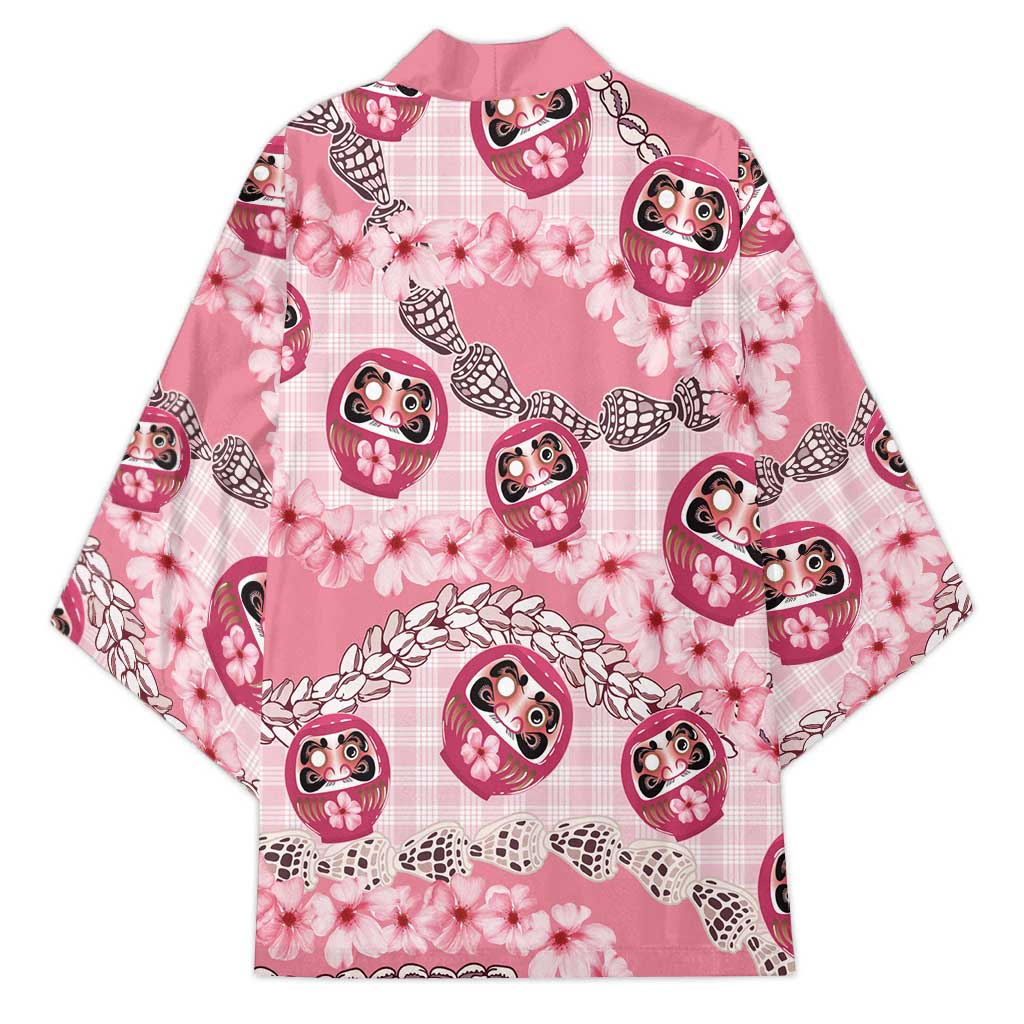 Japanese Daruma Doll Palaka Kimono Cherry Blossoms With Shell Lei - Polynesian Pride