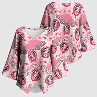 Japanese Daruma Doll Palaka Kimono Sleeve Blouse Cherry Blossoms With Shell Lei - Polynesian Pride
