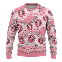 Japanese Daruma Doll Palaka Ugly Christmas Sweater Cherry Blossoms With Shell Lei LT14 - Polynesian Pride