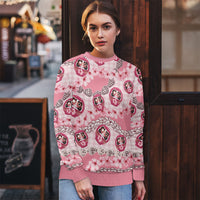 Japanese Daruma Doll Palaka Ugly Christmas Sweater Cherry Blossoms With Shell Lei LT14 - Polynesian Pride