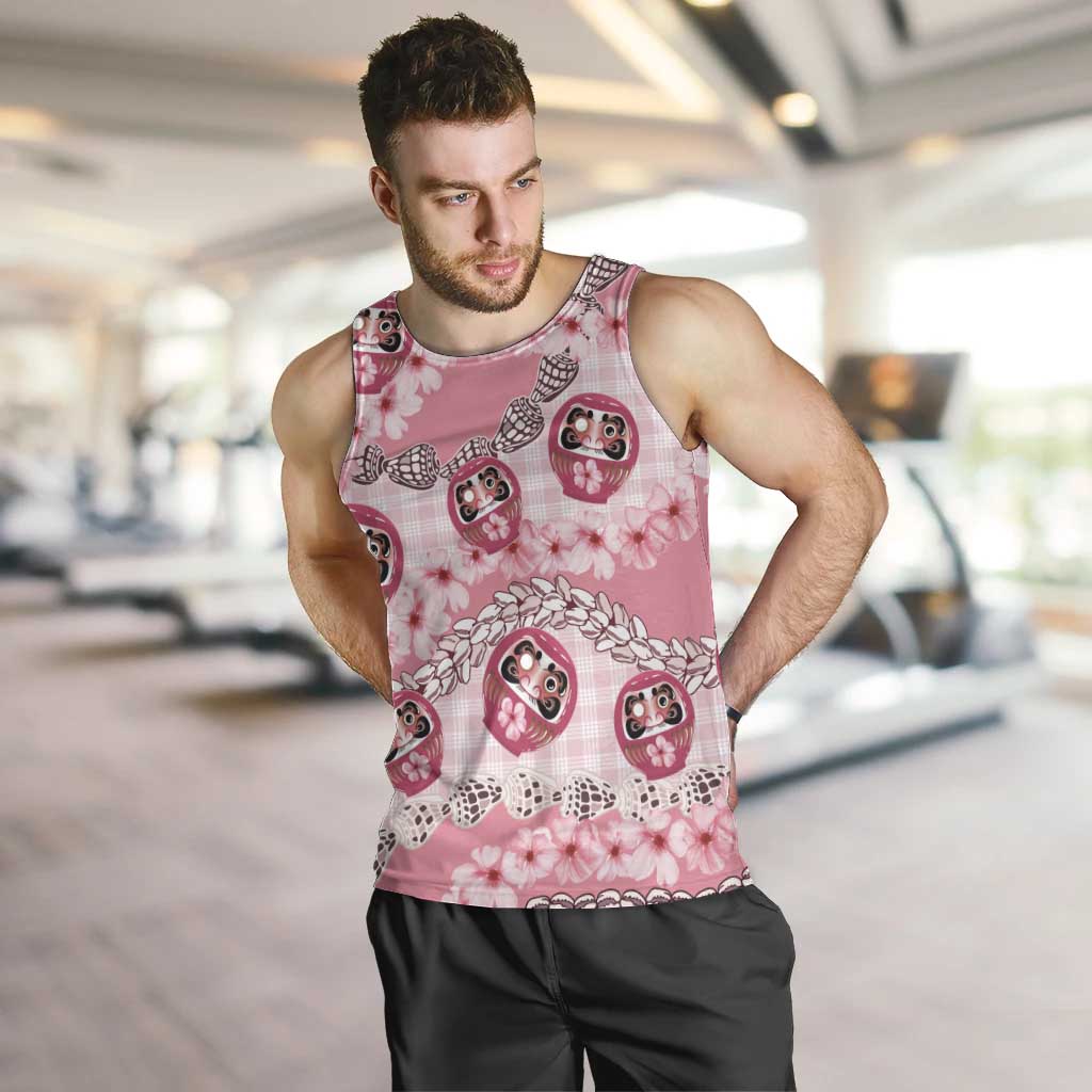 Japanese Daruma Doll Palaka Men Tank Top Cherry Blossoms With Shell Lei - Polynesian Pride