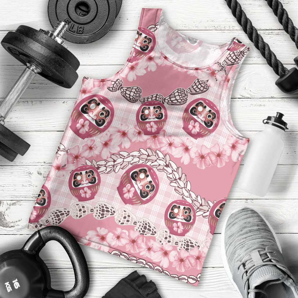 Japanese Daruma Doll Palaka Men Tank Top Cherry Blossoms With Shell Lei - Polynesian Pride