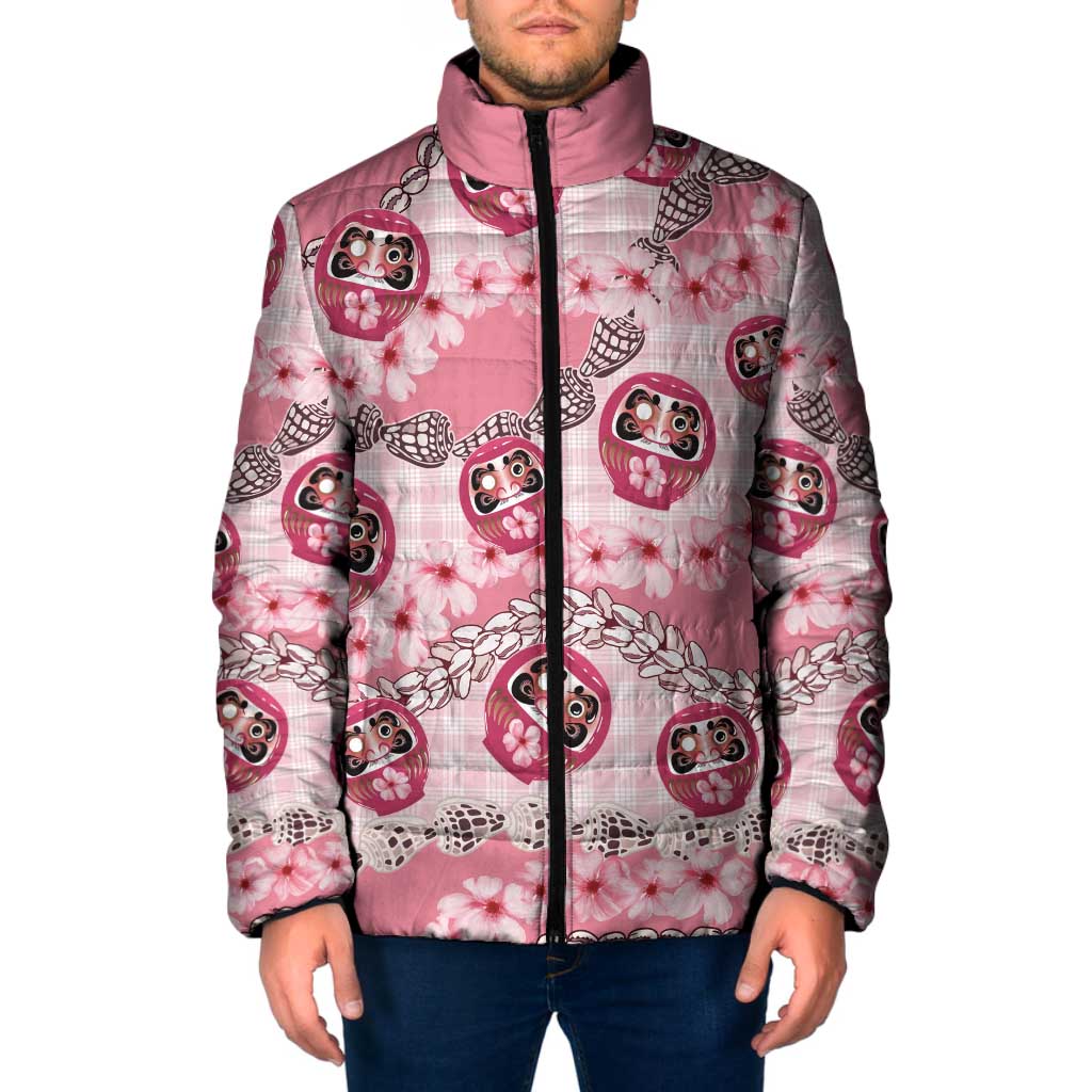 Japanese Daruma Doll Palaka Padded Jacket Cherry Blossoms With Shell Lei - Polynesian Pride