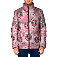 Japanese Daruma Doll Palaka Padded Jacket Cherry Blossoms With Shell Lei - Polynesian Pride