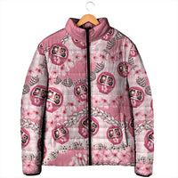 Japanese Daruma Doll Palaka Padded Jacket Cherry Blossoms With Shell Lei - Polynesian Pride