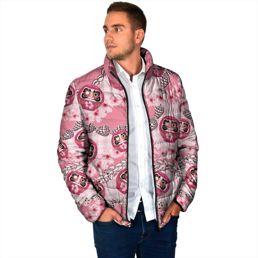 Japanese Daruma Doll Palaka Padded Jacket Cherry Blossoms With Shell Lei - Polynesian Pride