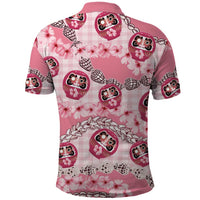 Japanese Daruma Doll Palaka Polo Shirt Cherry Blossoms With Shell Lei - Polynesian Pride