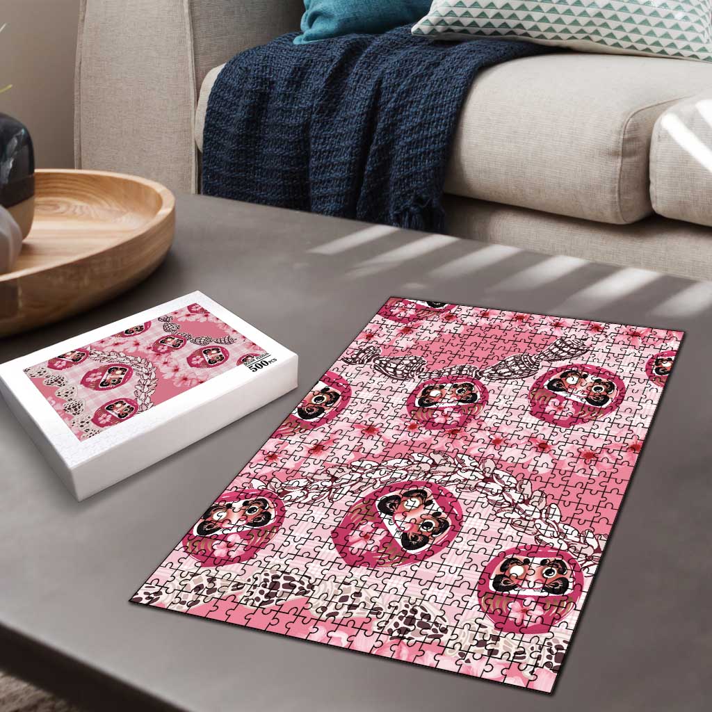 Japanese Daruma Doll Palaka Puzzle Cherry Blossoms With Shell Lei - Polynesian Pride