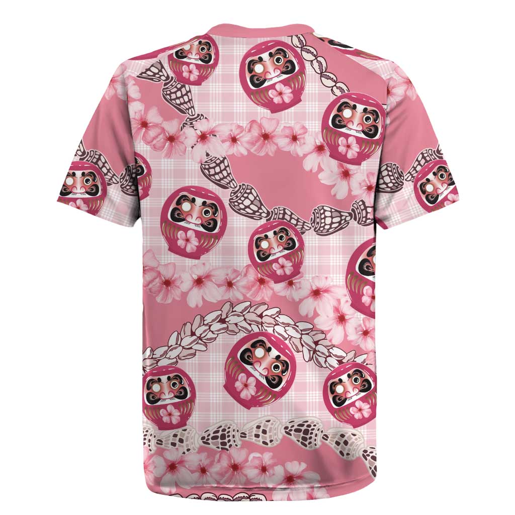 Japanese Daruma Doll Palaka Rugby Jersey Cherry Blossoms With Shell Lei - Polynesian Pride