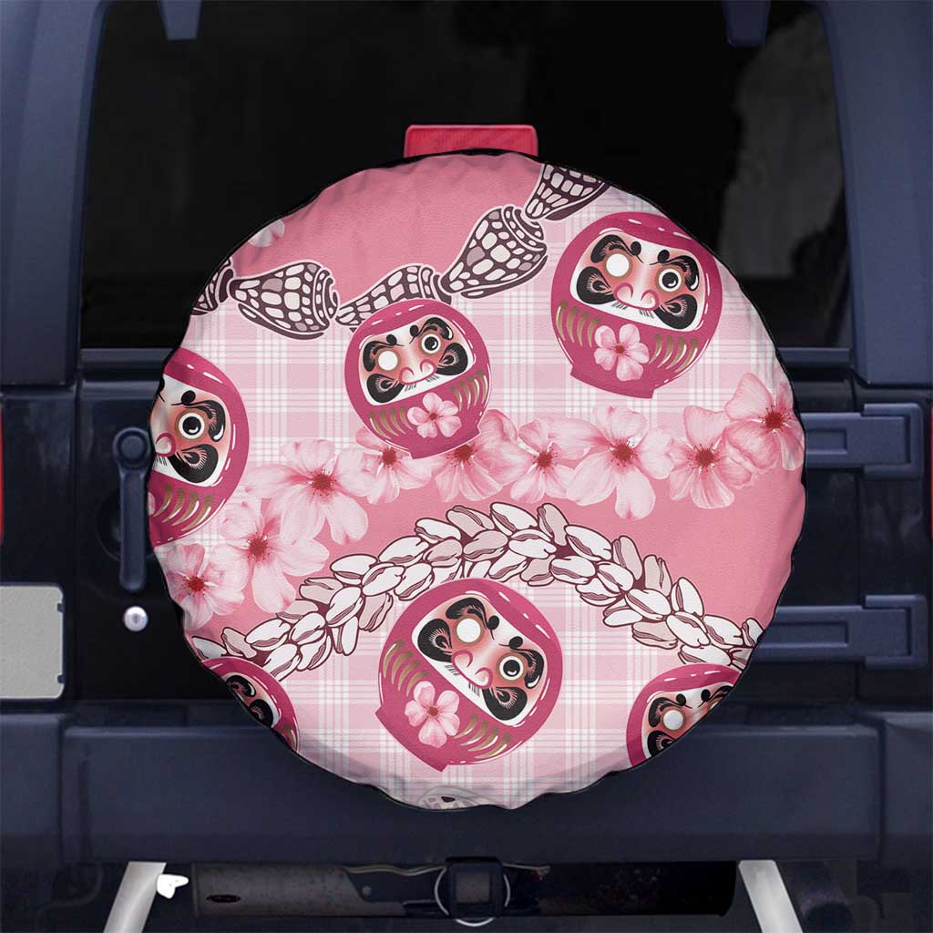 Japanese Daruma Doll Palaka Spare Tire Cover Cherry Blossoms With Shell Lei - Polynesian Pride