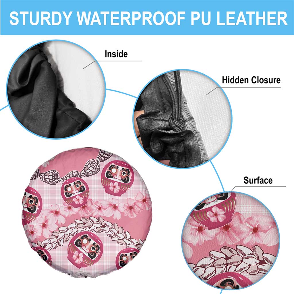 Japanese Daruma Doll Palaka Spare Tire Cover Cherry Blossoms With Shell Lei - Polynesian Pride