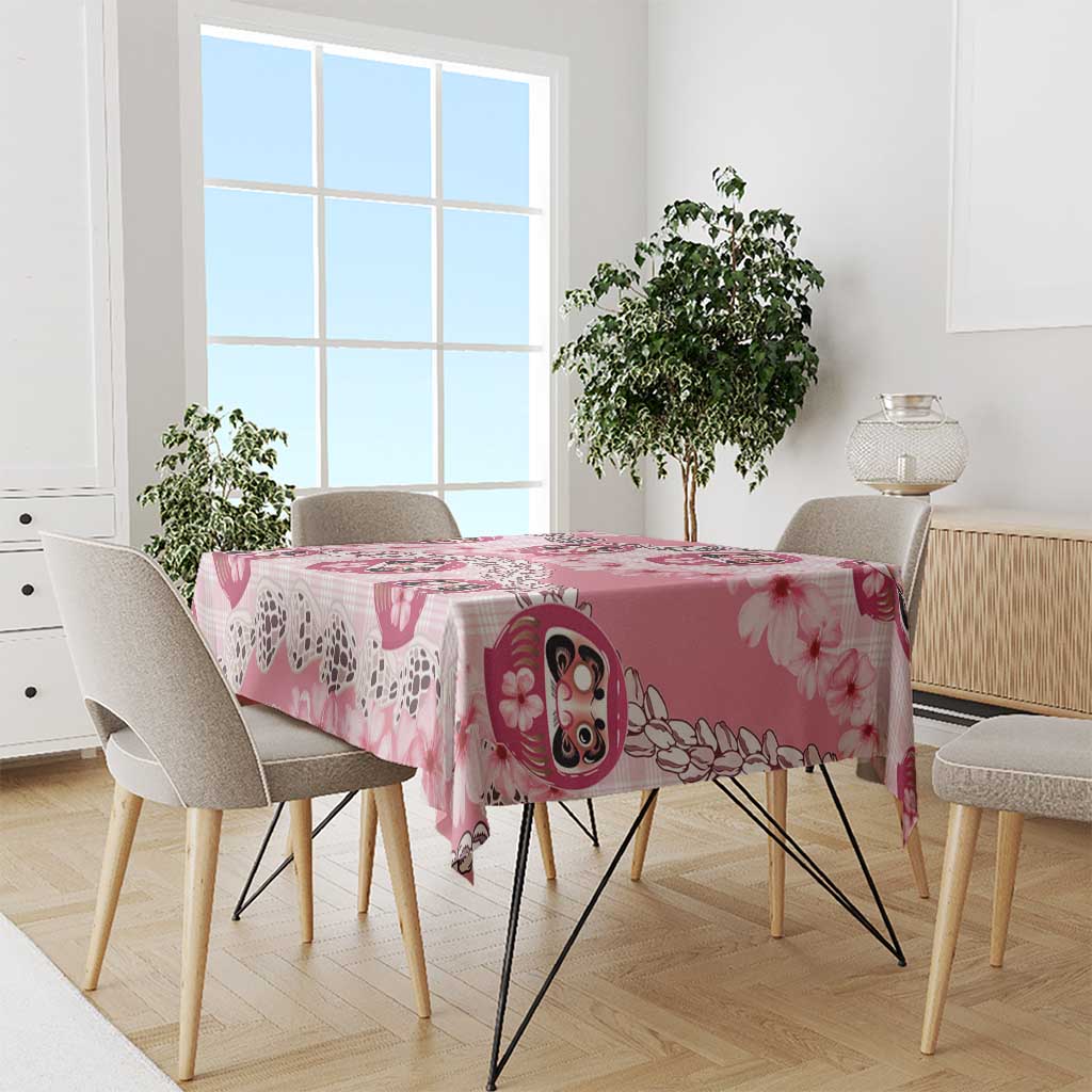 Japanese Daruma Doll Palaka Tablecloth Cherry Blossoms With Shell Lei - Polynesian Pride
