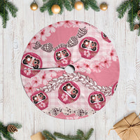 Japanese Daruma Doll Palaka Tree Skirt Cherry Blossoms With Shell Lei LT14 Casual Pink - Polynesian Pride